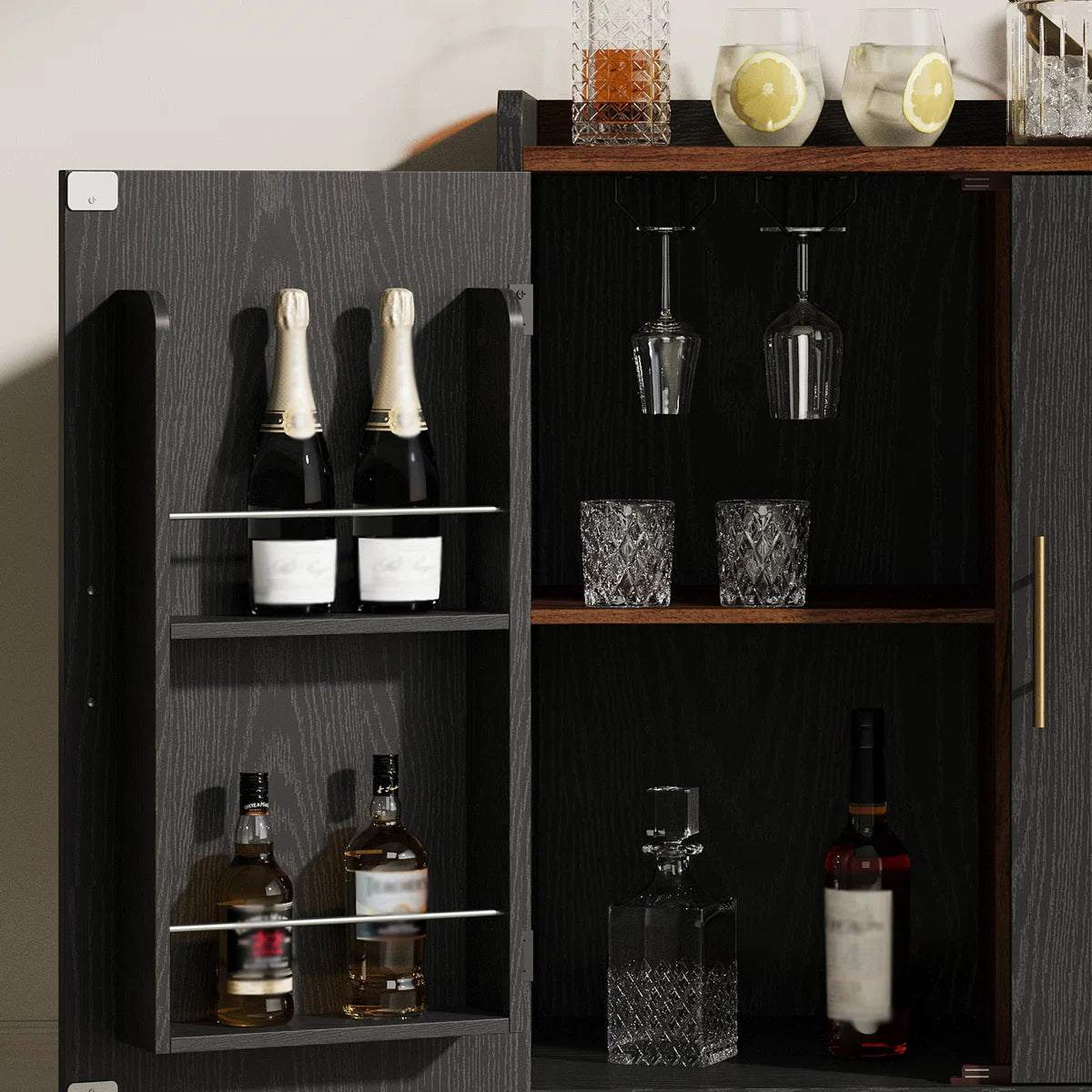 31.5'' W×19'' D Mid-Century Style Home Bar Cabinet With Doors