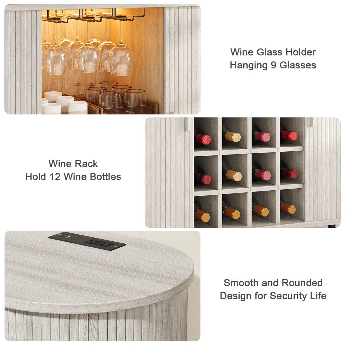 54.6'' Modern Bar Cabinet With Adjustable Shelves & RGB Lights
