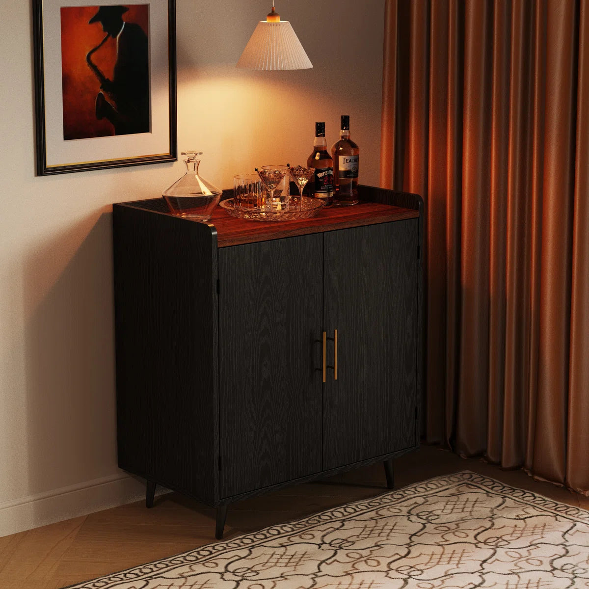 31.5'' W×19'' D Mid-Century Style Home Bar Cabinet With Doors