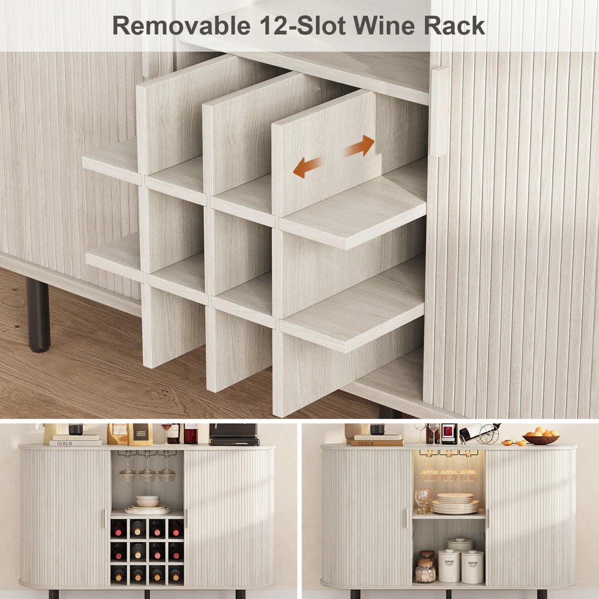 54.6'' Modern Bar Cabinet With Adjustable Shelves & RGB Lights