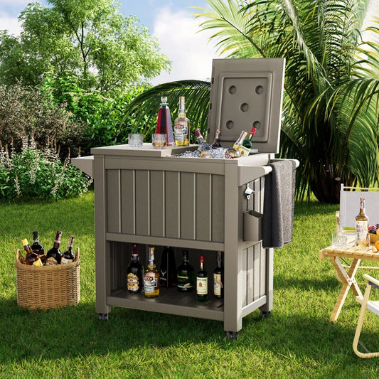 85 Qt. Bar Cart On Wheels Made Of Durable Wood-Look Resin