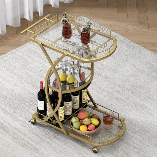 Bairoil Metal 3 Tiers Bar Cart with Wine Glass Storage