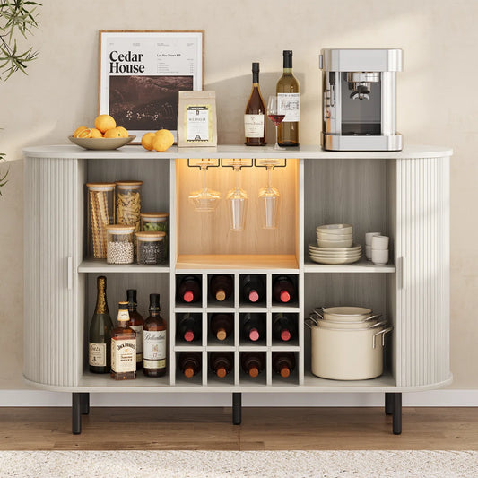 54.6'' Modern Bar Cabinet With Adjustable Shelves & RGB Lights